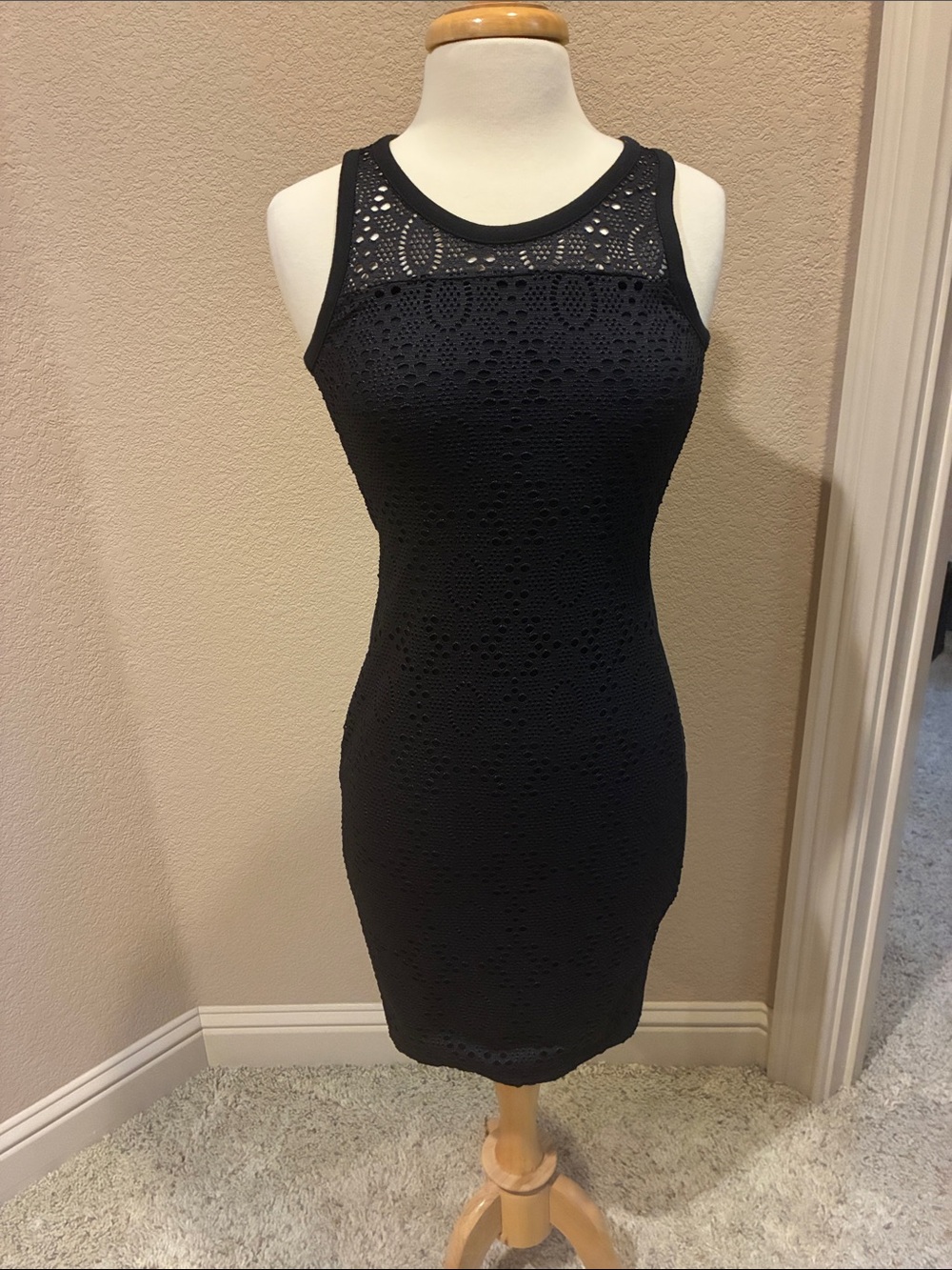 Rachel Roy Womens Mesh Contrast Sleeveless Body Con Midi Dress Black Size 4